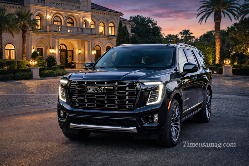 026 GMC Yukon Denali luxury SUV exterior design with chrome grille